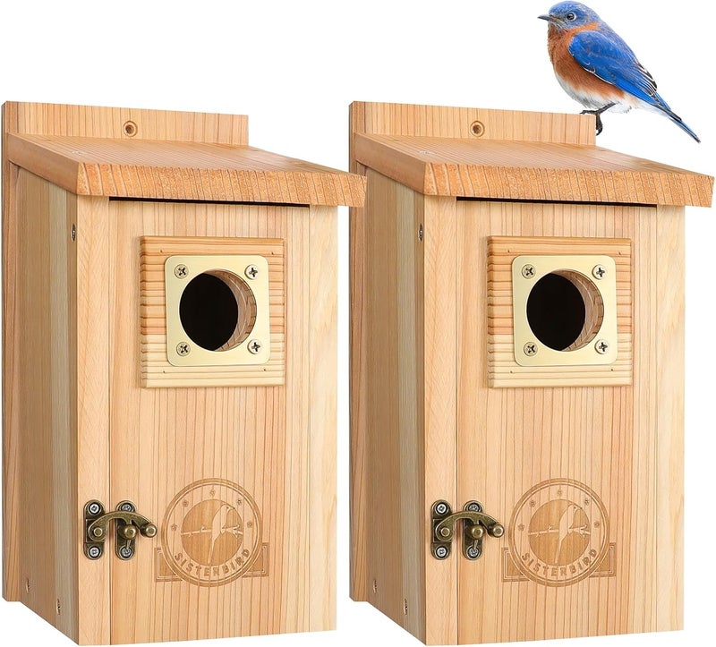SISTERBIRD 2 Pack Bird Houses for Outside Clearance with Copper Guard, Cedar Bird House Outdoor, Bluebird Finch Swallow Wren Chickadee Assembly Required - Image 1